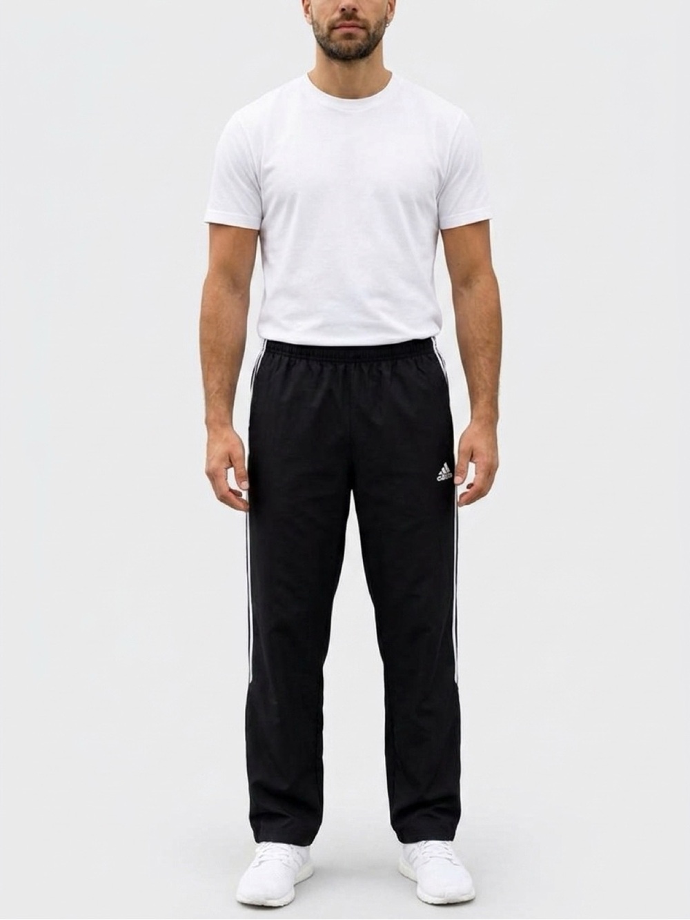 adidas Black Track Pants with White Side Stripes
